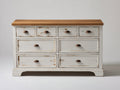 Kommode mit Schubladen Holz 145x42x82 cm Weiß-Naturholz für Schlafzimmer - Rustikaler Landhaus Stil mit 8 Schubladen