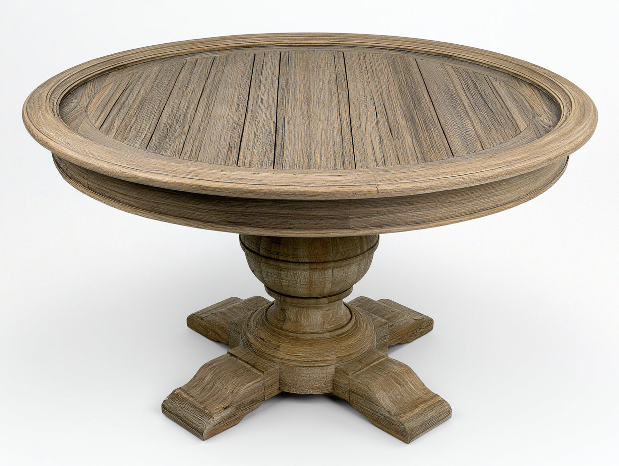Gartentisch Holz 130x130x76 cm - Naturholz - für Garten und Terrasse - runder Säulenfuß im Vintage Stil