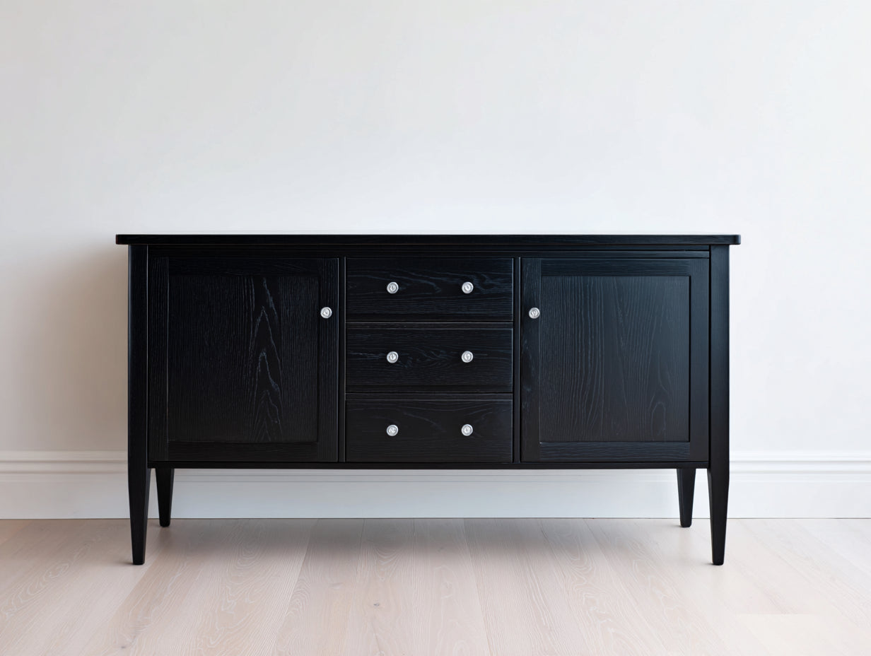 Dielenschrank Holzwerkstoff 140x40x78 cm - Schwarz - 2 Türen und 3 Schubladen