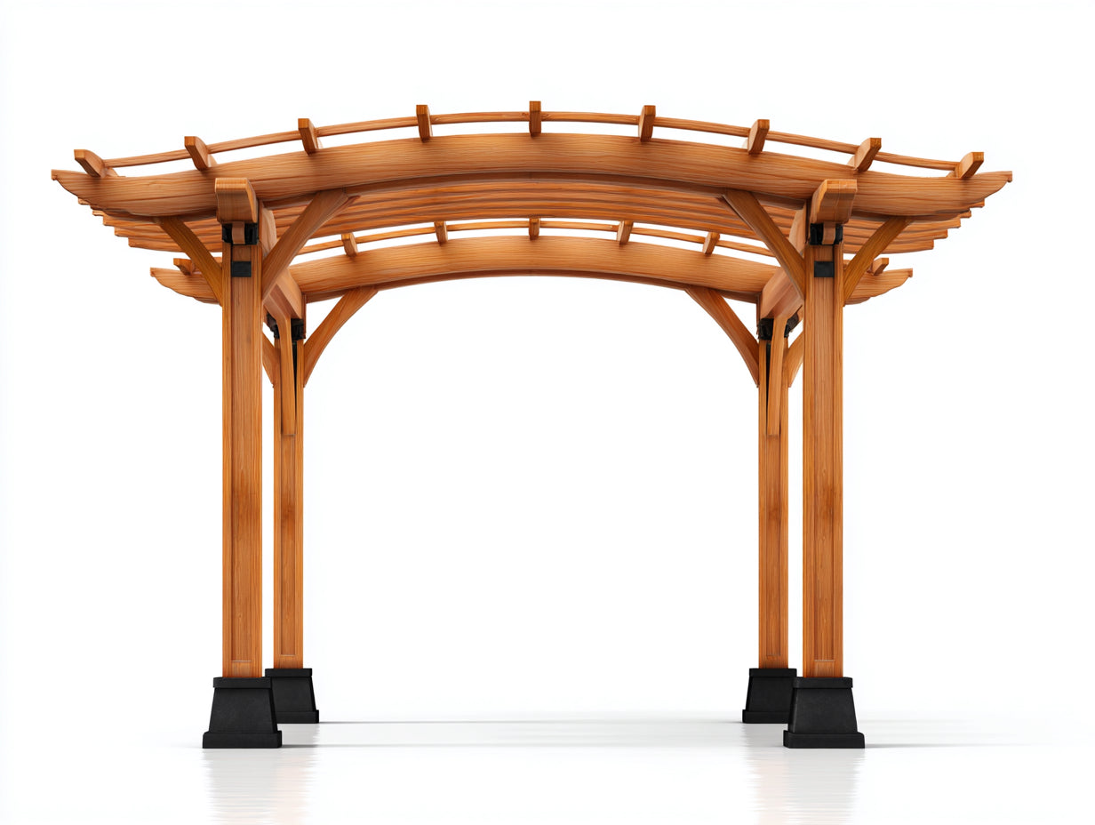 Pavillon Holzrahmen 320x180x260 cm - Naturbraun und Schwarz - gebogene Pergola für Garten