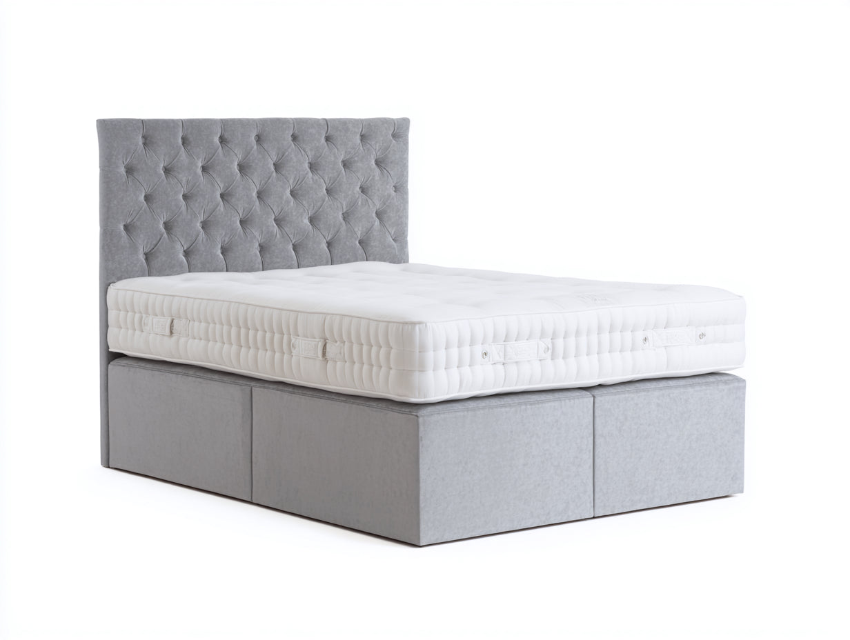 Doppelbett Stoff 215x190x125 cm Hellgrau für Schlafzimmer - Gepolstertes Chesterfield Design