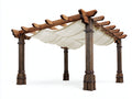 Pavillon Holzrahmen 360x300x250 cm - Dunkelbraun und Creme - Pergola Stil mit Stoffdach