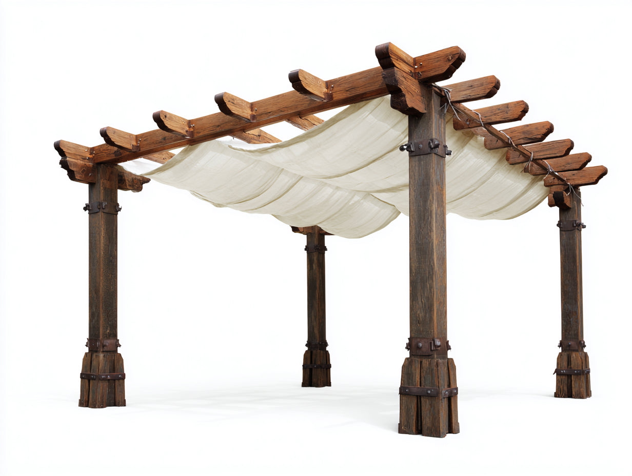Pavillon Holzrahmen 360x300x250 cm - Dunkelbraun und Creme - Pergola Stil mit Stoffdach