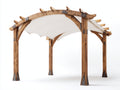 Pavillon Holz und Stoff 360x300x260 cm Naturholz-Cremeweiß für Garten - Gebogenes Dach mit Textildach