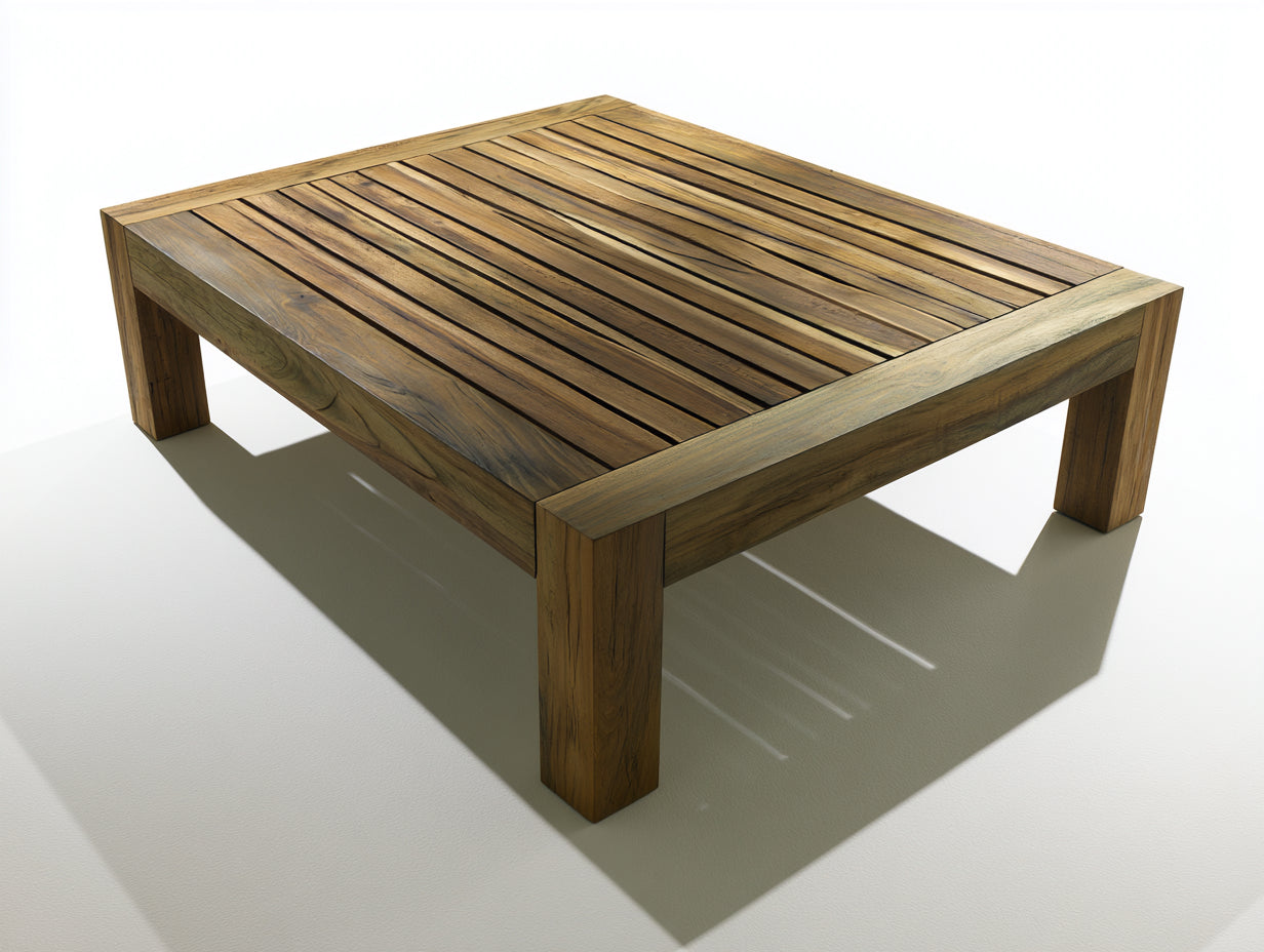 Gartentisch Holz 120x120x45 cm - Naturbraun - quadratischer Lattentisch für Terrasse und Garten