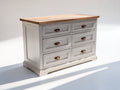 Kommode mit Schubladen Holzplatte 130x45x82 cm - Weiß und Naturholz - Landhausstil mit 6 Schubladen