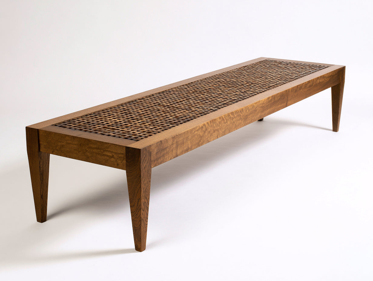 Gartentisch Holz und Flechtoptik 180x55x45 cm - Naturbraun - rechteckiger Loungetisch für Terrasse