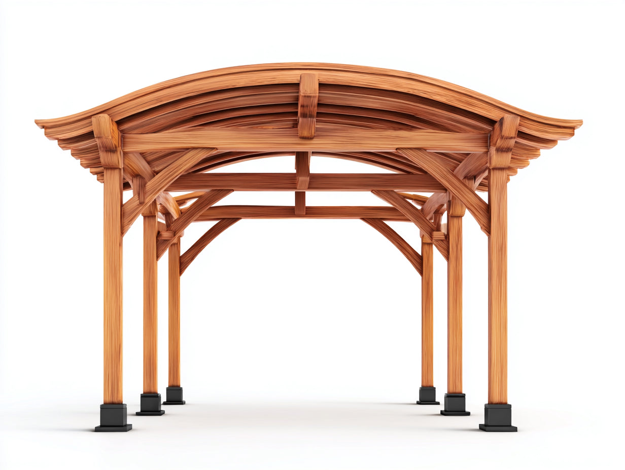 Pavillon Holz 300x300x285 cm Naturholz für Garten - Geschwungenes Dach mit offener Konstruktion