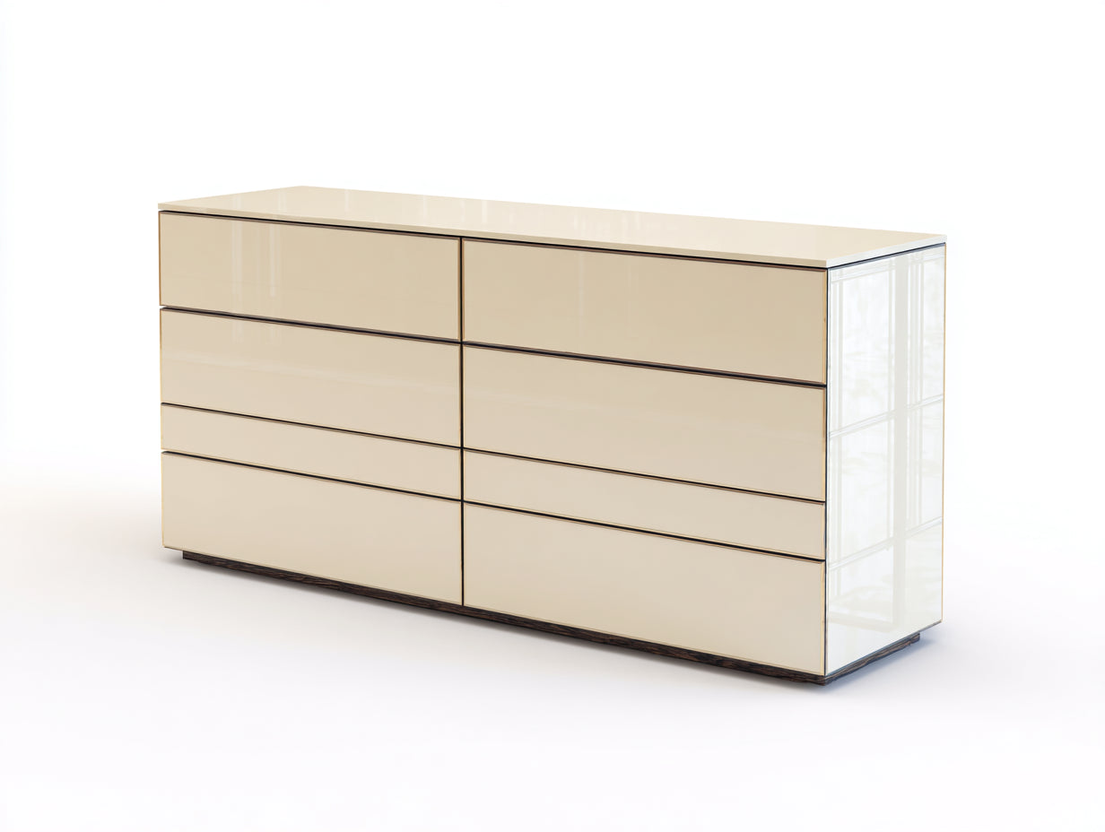 Kommode mit Schubladen Holzwerkstoff 160x45x78 cm - Creme-Beige - moderne Hochglanzoptik mit 8 Schubladen