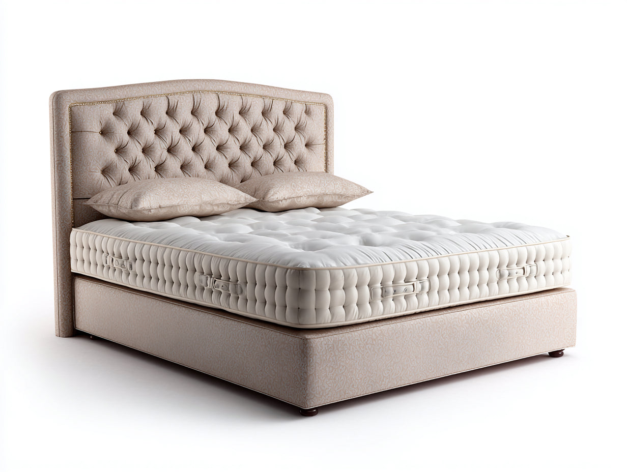 Doppelbett Stoffbezug 210x190x140 cm - Beige - klassisches Polsterbett mit Knopfheftung
