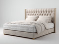 Doppelbett Stoffbezug 210x190x135 cm - Beige - gepolstertes Kopfteil mit Ziernägeln
