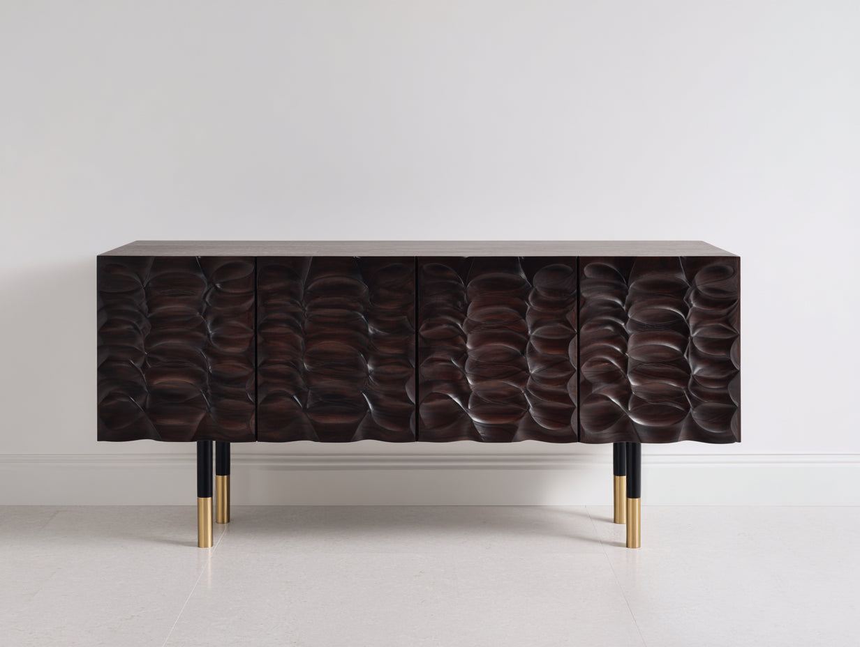 Dielenschränke Holzwerkstoff 160x40x78 cm - Dunkelbraun - moderner Flurschrank mit Relief-Front