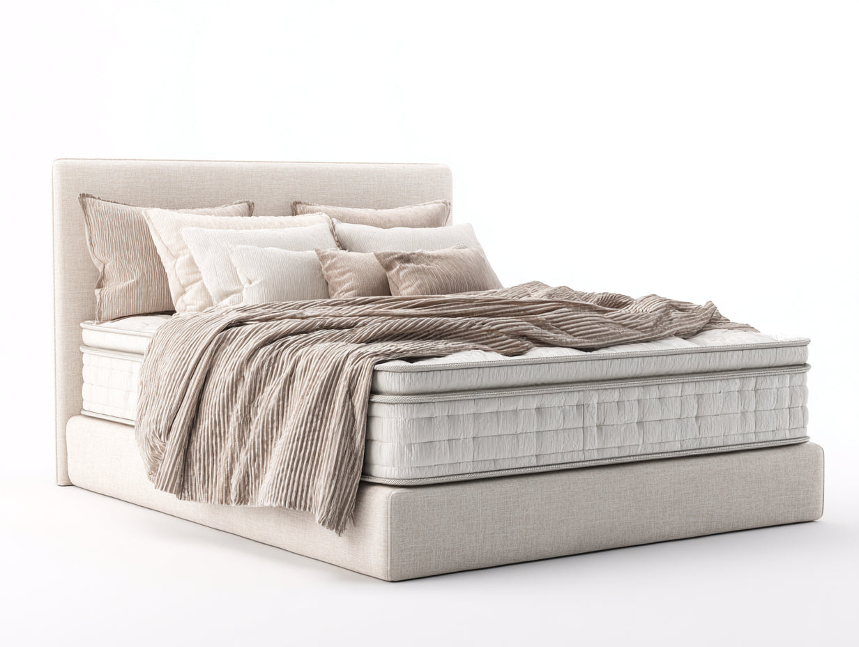 Doppelbett Polsterbett 210x190x105 cm - Beige - mit gepolstertem Kopfteil
