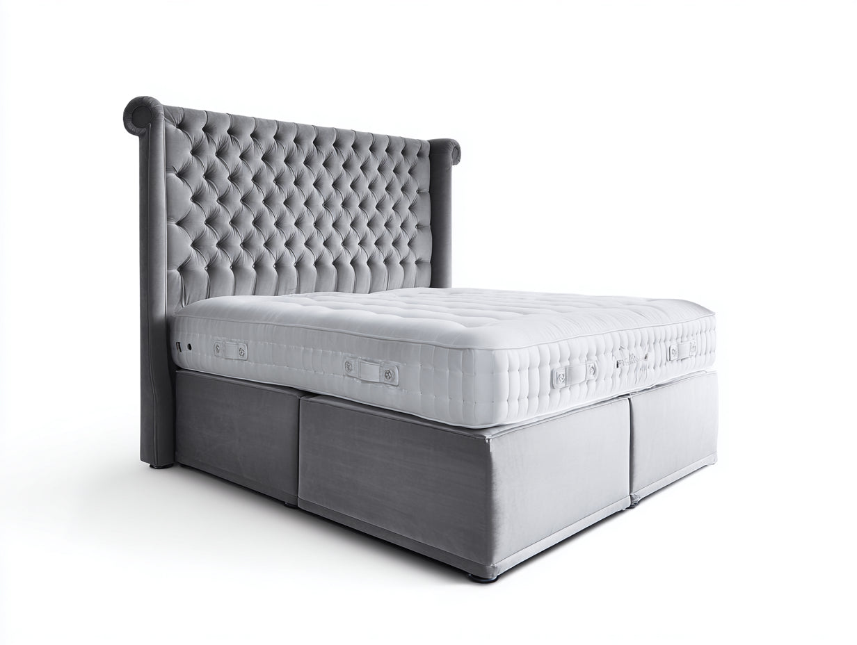 Doppelbett Polsterbett Stoff 200x180x135 cm - Grau - gepolstertes Schlafzimmerbett mit Knopfheftung