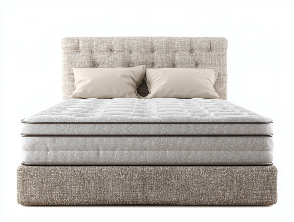 Doppelbett Polsterbett Stoff 200x180x110 cm - Beige - modernes Schlafzimmerbett mit Knopfheftung