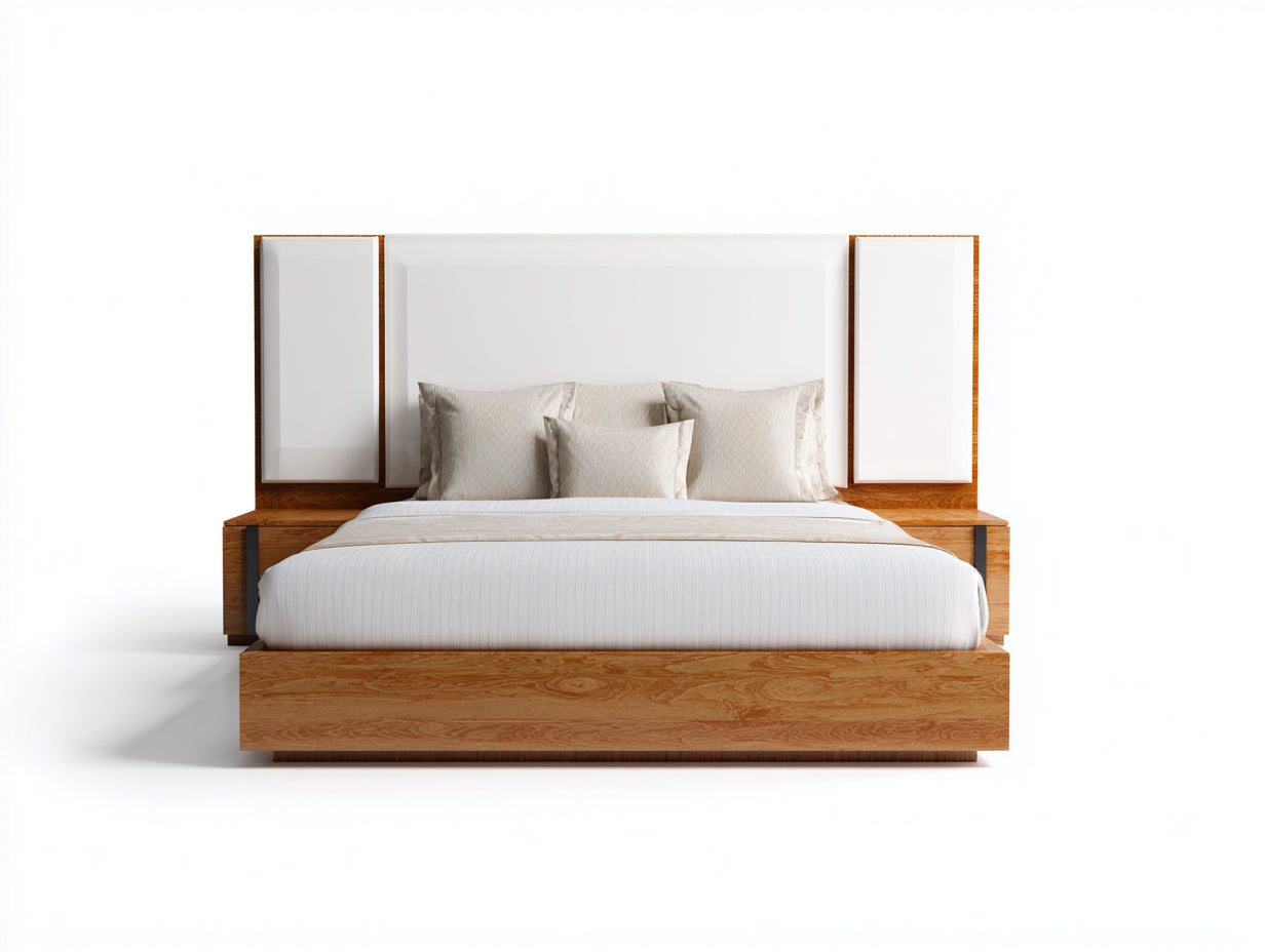 Doppelbett Holz 210x180x115 cm - Eiche Natur-Weiß - modernes Plattformbett mit Kopfteil
