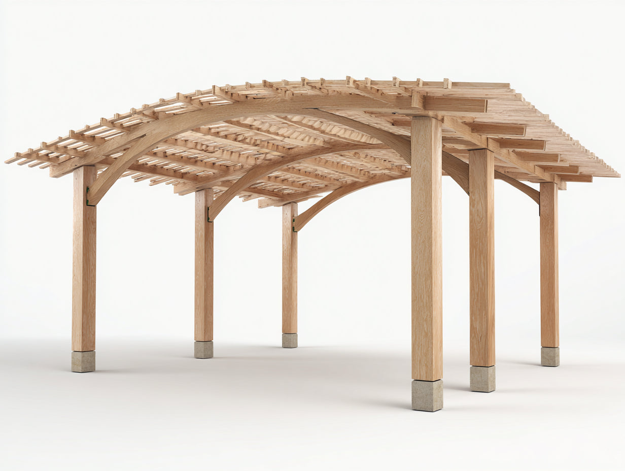 Pavillon Holz 600x400x280 cm - Naturholz und Grau - offenes Lamellendach für Garten und Terrasse