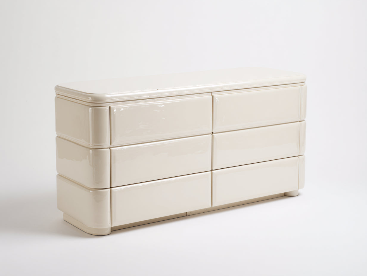 Kommode mit Schubladen Holzwerkstoff 160x45x76 cm Cremeweiß für Schlafzimmer - Modernes Hochglanz Design mit 6 Schubladen